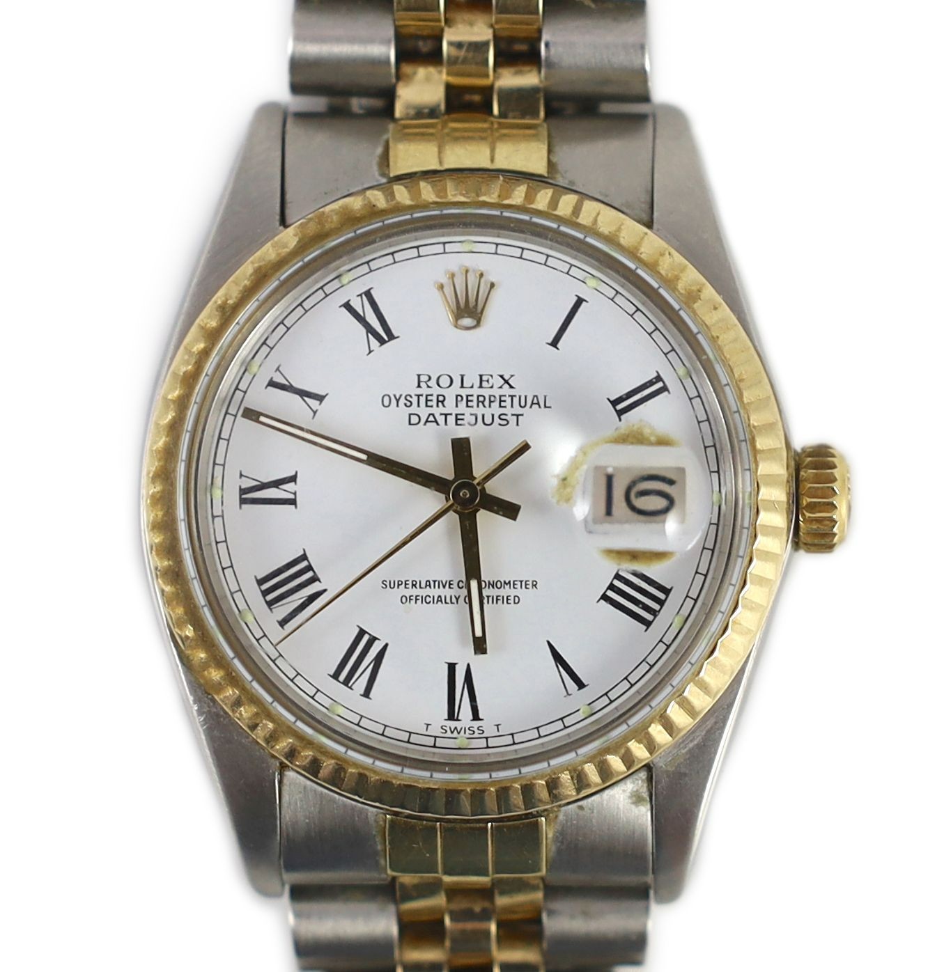 A gentleman's early 1980's steel and gold Rolex Oyster Perpetual Datejust wrist watch, on a steel and gold Rolex bracelet